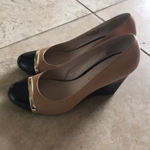 Franco Sarto Nude Wedges with black toe